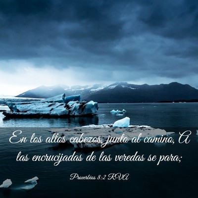Picture 03 - Proverbios 8:2 RVA - En los altos cabezos, junto al camino, A las - Bible Verse Picture