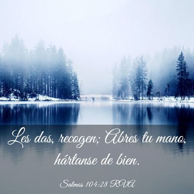 Picture 03 - Salmos 104:28 RVA - Les das, recogen; Abres tu mano, hártanse de - Bible Verse Picture