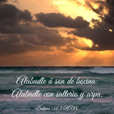 Picture 03 - Salmos 150:3 RVA - Alabadle á son de bocina: Alabadle con salterio - Bible Verse Picture
