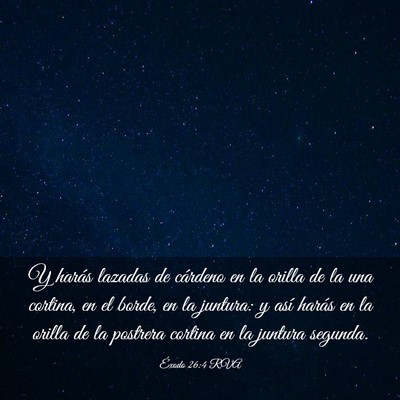 Picture 03 - Éxodo 26:4 RVA - Y harás lazadas de cárdeno en la orilla de la - Bible Verse Picture