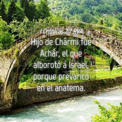 Picture 04 - 1 Crónicas 2:7 RVA - Hijo de Chârmi fué Achâr, el que alborotó á - Bible Verse Picture