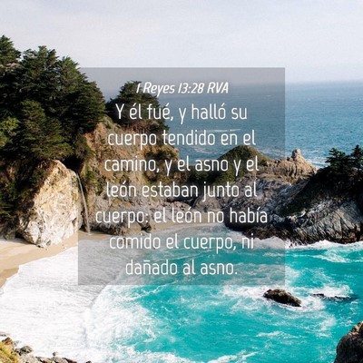 Picture 04 - 1 Reyes 13:28 RVA - Y él fué, y halló su cuerpo tendido en el - Bible Verse Picture