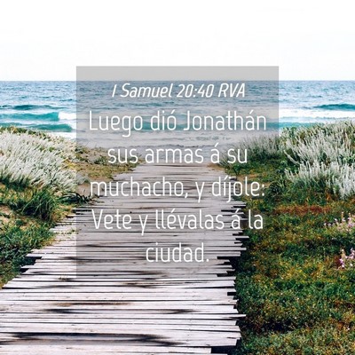 Picture 04 - 1 Samuel 20:40 RVA - Luego dió Jonathán sus armas á su muchacho, y - Bible Verse Picture