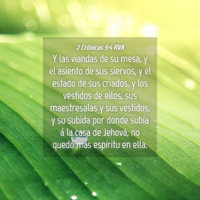 Picture 04 - 2 Crónicas 9:4 RVA - Y las viandas de su mesa, y el asiento de sus - Bible Verse Picture