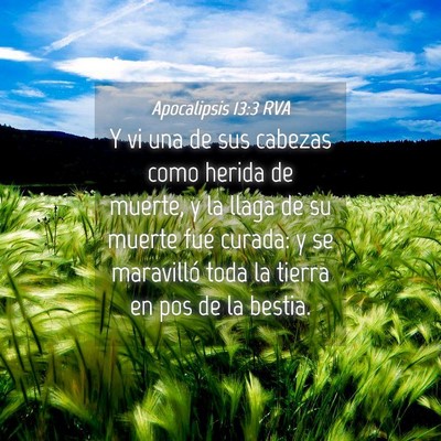 Picture 04 - Apocalipsis 13:3 RVA - Y vi una de sus cabezas como herida de muerte, y - Bible Verse Picture