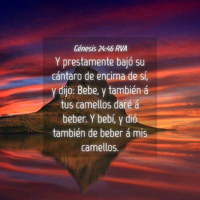 Picture 04 - Génesis 24:46 RVA - Y prestamente bajó su cántaro de encima de sí, - Bible Verse Picture