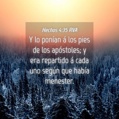 Picture 04 - Hechos 4:35 RVA - Y lo ponían á los pies de los apóstoles; y era - Bible Verse Picture