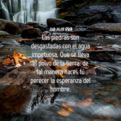 Picture 04 - Job 14:19 RVA - Las piedras son desgastadas con el agua - Bible Verse Picture