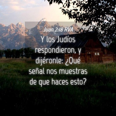 Picture 04 - Juan 2:18 RVA - Y los Judíos respondieron, y dijéronle: ¿Qué - Bible Verse Picture
