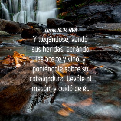 Picture 04 - Lucas 10:34 RVA - Y llegándose, vendó sus heridas, echándo les - Bible Verse Picture
