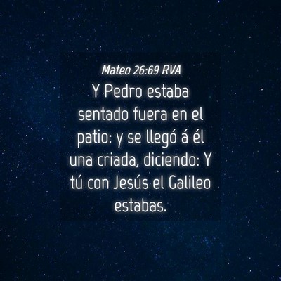 Picture 04 - Mateo 26:69 RVA - Y Pedro estaba sentado fuera en el patio: y se - Bible Verse Picture