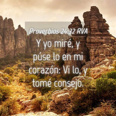 Picture 04 - Proverbios 24:32 RVA - Y yo miré, y púse lo en mi corazón: Vi lo, y - Bible Verse Picture