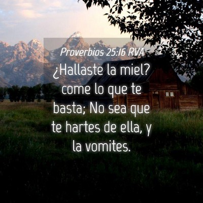 Picture 04 - Proverbios 25:16 RVA - ¿Hallaste la miel? come lo que te basta; No sea - Bible Verse Picture