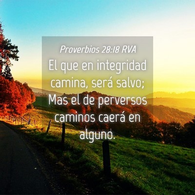 Picture 04 - Proverbios 28:18 RVA - El que en integridad camina, será salvo; Mas el - Bible Verse Picture