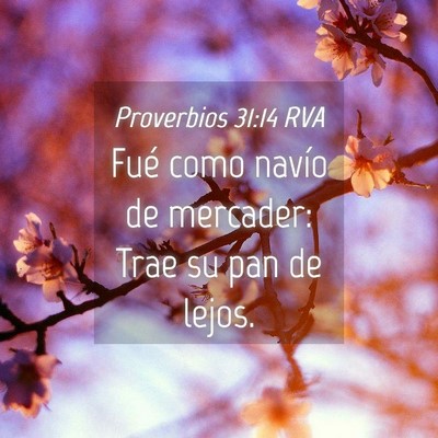 Picture 04 - Proverbios 31:14 RVA - Fué como navío de mercader: Trae su pan de - Bible Verse Picture