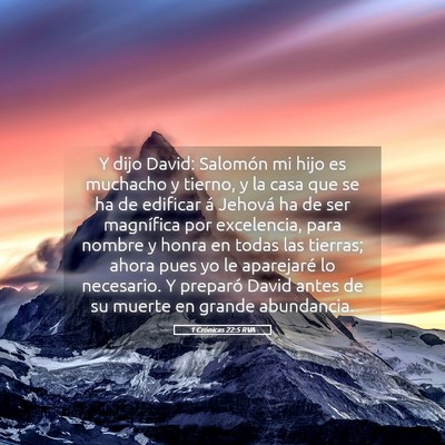 Picture 05 - 1 Crónicas 22:5 RVA - Y dijo David: Salomón mi hijo es muchacho y - Bible Verse Picture