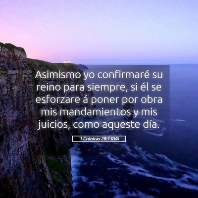 Picture 05 - 1 Crónicas 28:7 RVA - Asimismo yo confirmaré su reino para siempre, si - Bible Verse Picture