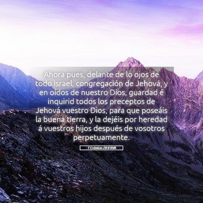 Picture 05 - 1 Crónicas 28:8 RVA - Ahora pues, delante de lo ojos de todo Israel, - Bible Verse Picture
