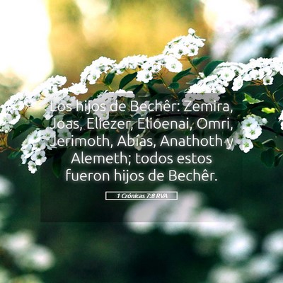Picture 05 - 1 Crónicas 7:8 RVA - Los hijos de Bechêr: Zemira, Joas, Eliezer, - Bible Verse Picture