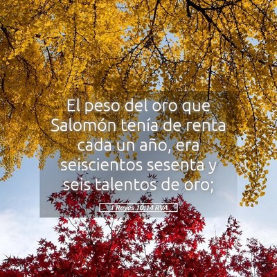 Picture 05 - 1 Reyes 10:14 RVA - El peso del oro que Salomón tenía de renta cada - Bible Verse Picture