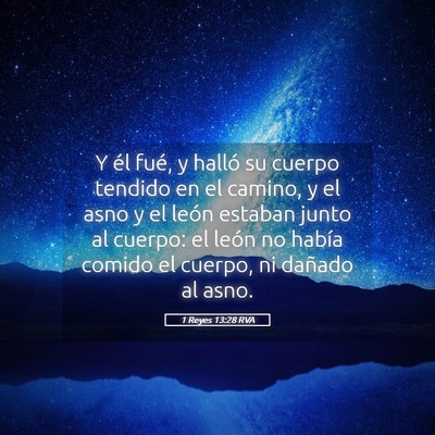 Picture 05 - 1 Reyes 13:28 RVA - Y él fué, y halló su cuerpo tendido en el - Bible Verse Picture