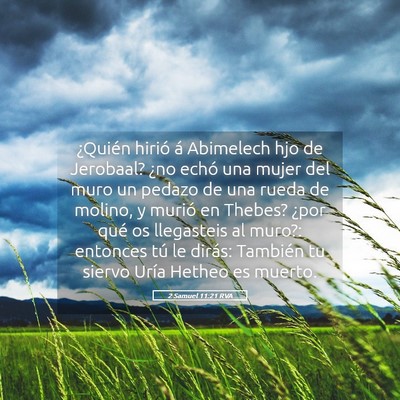 Picture 05 - 2 Samuel 11:21 RVA - ¿Quién hirió á Abimelech hjo de Jerobaal? - Bible Verse Picture