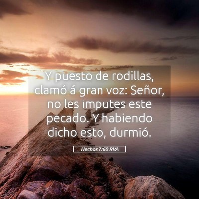 Picture 05 - Hechos 7:60 RVA - Y puesto de rodillas, clamó á gran voz: Señor, - Bible Verse Picture