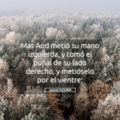 Picture 05 - Jueces 3:21 RVA - Mas Aod metió su mano izquierda, y tomó el - Bible Verse Picture
