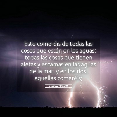 Picture 05 - Levítico 11:9 RVA - Esto comeréis de todas las cosas que están en - Bible Verse Picture
