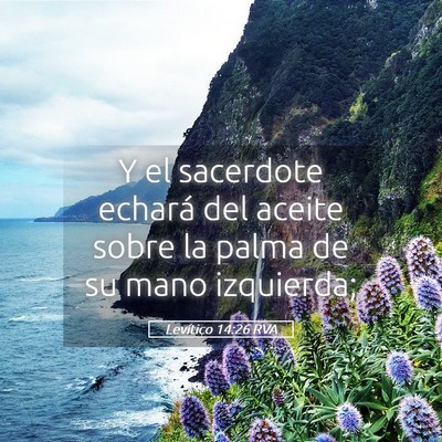 Picture 05 - Levítico 14:26 RVA - Y el sacerdote echará del aceite sobre la palma - Bible Verse Picture