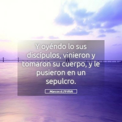 Picture 05 - Marcos 6:29 RVA - Y oyéndo lo sus discípulos, vinieron y tomaron - Bible Verse Picture