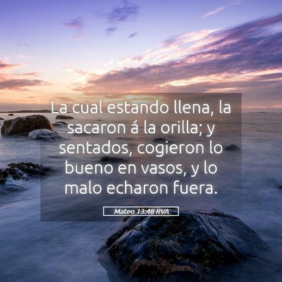 Picture 05 - Mateo 13:48 RVA - La cual estando llena, la sacaron á la orilla; y - Bible Verse Picture