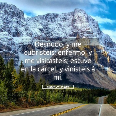 Picture 05 - Mateo 25:36 RVA - Desnudo, y me cubristeis; enfermo, y me - Bible Verse Picture
