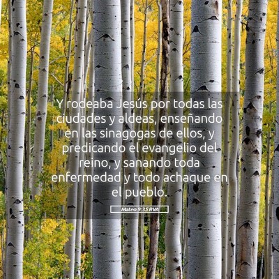 Picture 05 - Mateo 9:35 RVA - Y rodeaba Jesús por todas las ciudades y aldeas, - Bible Verse Picture