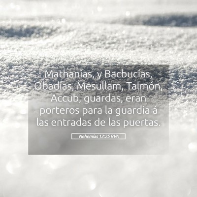 Picture 05 - Nehemías 12:25 RVA - Mathanías, y Bacbucías, Obadías, Mesullam, - Bible Verse Picture