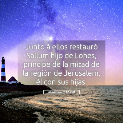 Picture 05 - Nehemías 3:12 RVA - Junto á ellos restauró Sallum hijo de Lohes, - Bible Verse Picture