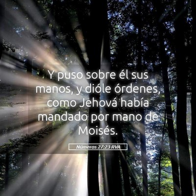 Picture 05 - Números 27:23 RVA - Y puso sobre él sus manos, y dióle órdenes, - Bible Verse Picture
