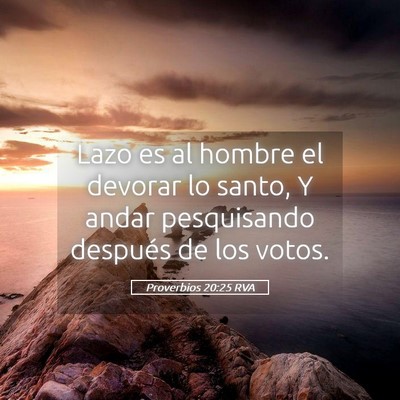 Picture 05 - Proverbios 20:25 RVA - Lazo es al hombre el devorar lo santo, Y andar - Bible Verse Picture