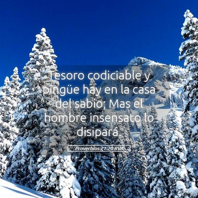 Picture 05 - Proverbios 21:20 RVA - Tesoro codiciable y pingüe hay en la casa del - Bible Verse Picture