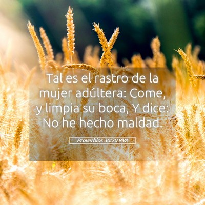 Picture 05 - Proverbios 30:20 RVA - Tal es el rastro de la mujer adúltera: Come, y - Bible Verse Picture