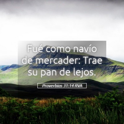 Picture 05 - Proverbios 31:14 RVA - Fué como navío de mercader: Trae su pan de - Bible Verse Picture