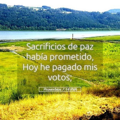 Picture 05 - Proverbios 7:14 RVA - Sacrificios de paz había prometido, Hoy he - Bible Verse Picture