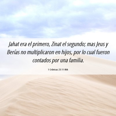 Picture 06 - 1 Crónicas 23:11 RVA - Jahat era el primero, Zinat el segundo; mas Jeus - Bible Verse Picture