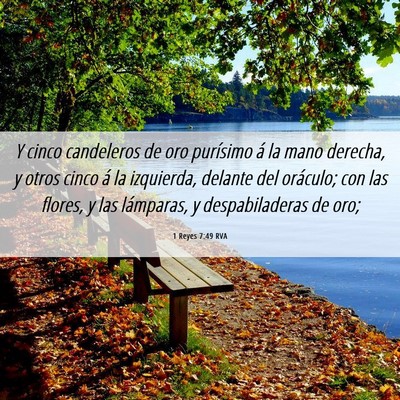 Picture 06 - 1 Reyes 7:49 RVA - Y cinco candeleros de oro purísimo á la mano - Bible Verse Picture