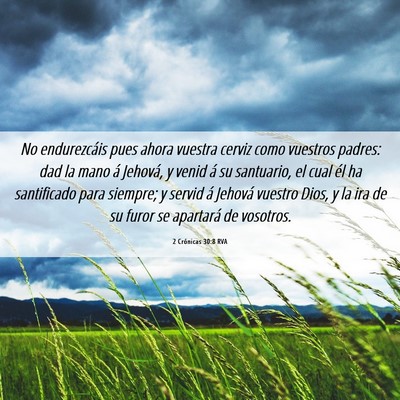 Picture 06 - 2 Crónicas 30:8 RVA - No endurezcáis pues ahora vuestra cerviz como - Bible Verse Picture