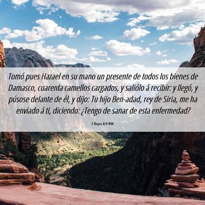 Picture 06 - 2 Reyes 8:9 RVA - Tomó pues Hazael en su mano un presente de todos - Bible Verse Picture