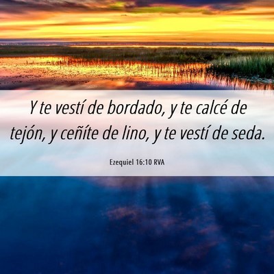 Picture 06 - Ezequiel 16:10 RVA - Y te vestí de bordado, y te calcé de tejón, y - Bible Verse Picture