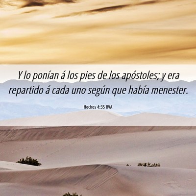 Picture 06 - Hechos 4:35 RVA - Y lo ponían á los pies de los apóstoles; y era - Bible Verse Picture
