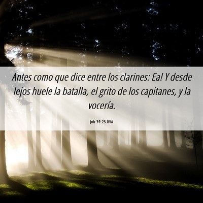 Picture 06 - Job 39:25 RVA - Antes como que dice entre los clarines: ­Ea! Y - Bible Verse Picture