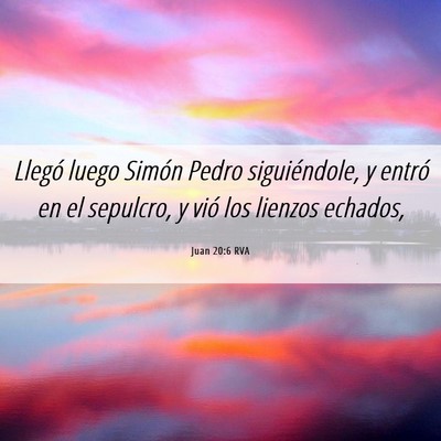 Picture 06 - Juan 20:6 RVA - Llegó luego Simón Pedro siguiéndole, y entró - Bible Verse Picture